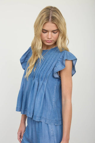 Paisley Pintuck Denim Top
