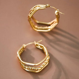 Hex Hoop Earrings | 18K Gold Plated Waterproof Stainless Steel