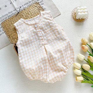Charlie Checkered Romper | Khaki + White