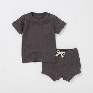 Camden Ribbed Short Set | Dusty Blue