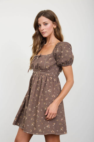 Mack Ditsy Floral Mini Dress | Brown