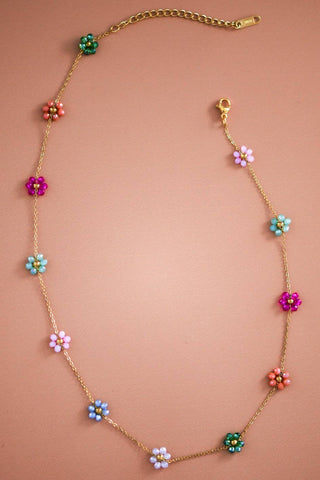 Multi-Colored Floral Beaded Necklace | 18K Gold Plated Waterproof Stainless Steel