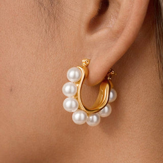 Pearl Hoop Earrings | 18K Gold Dipped Stainless Steel