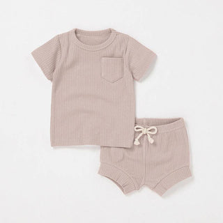 Camden Ribbed Short Set | Dusty Blue