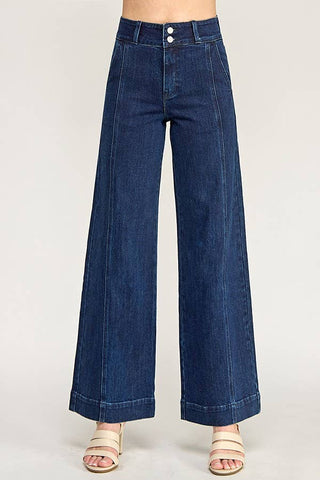 Dark Wash High Rise Stretch Wide Leg Trouser | Petra153