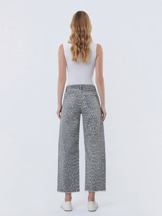 Lenny Grey Leopard High Rise Drawstring Denim