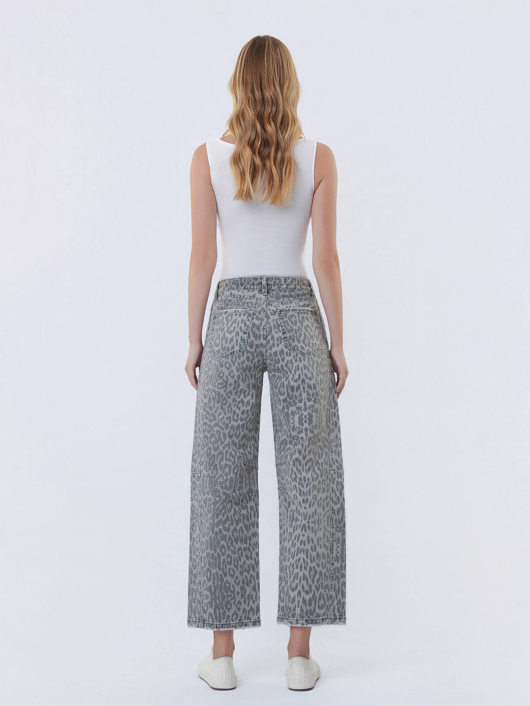 Lenny Grey Leopard High Rise Drawstring Denim