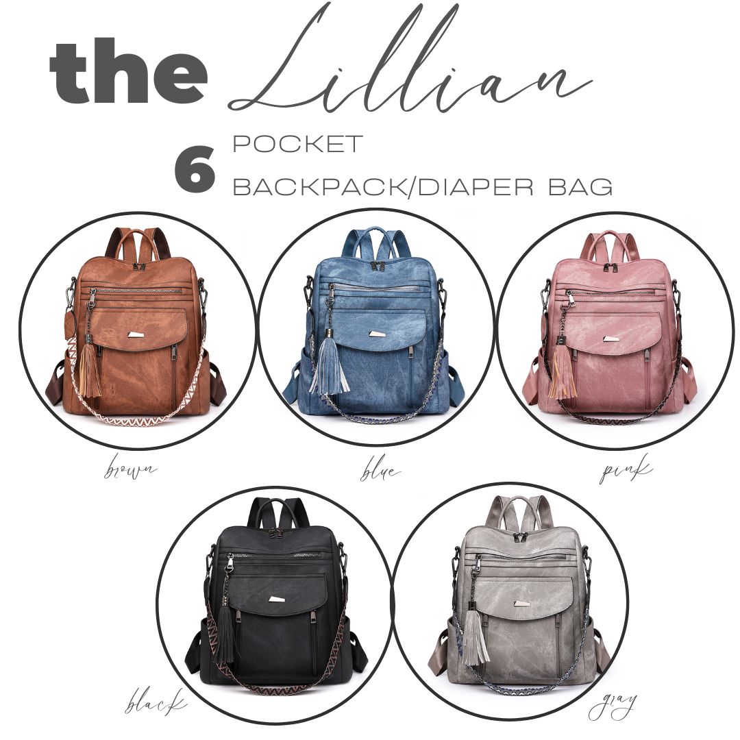 Lillian 6-Pocket Bookbag/Diaper Bag