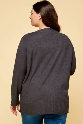Charlie Plus Size Button Up Knit Cardigan | Charcoal