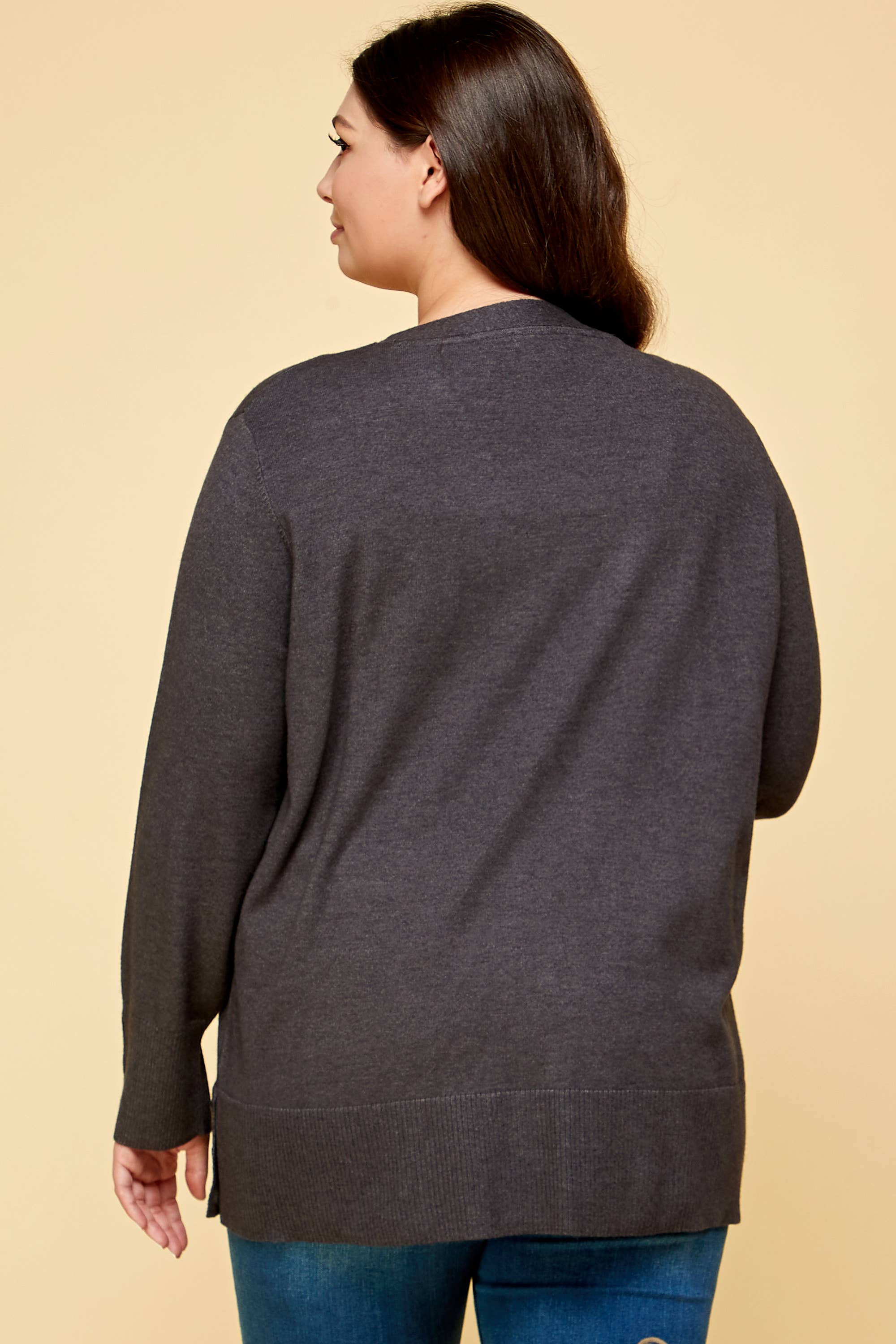 Charlie Plus Size Button Up Knit Cardigan | Charcoal