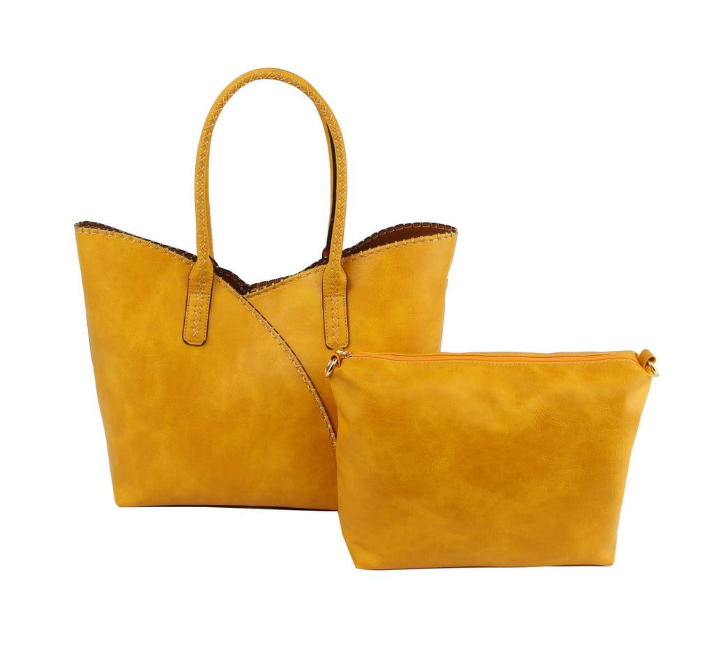 2-in-1 Stitch Trim Detail Shoulder/Tote Set Bag | Gray