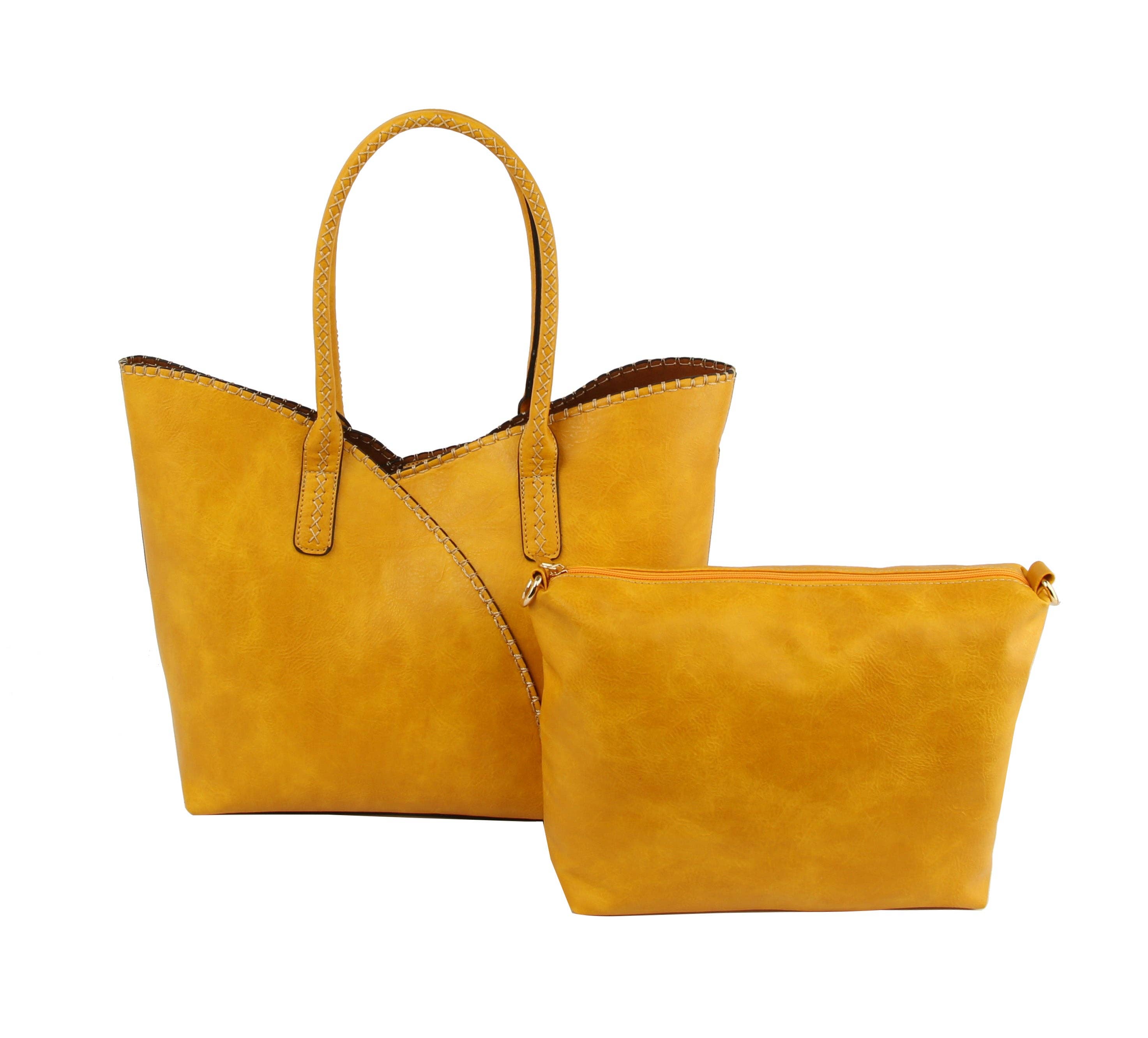 2-in-1 Stitch Trim Detail Shoulder/Tote Set Bag | Gray