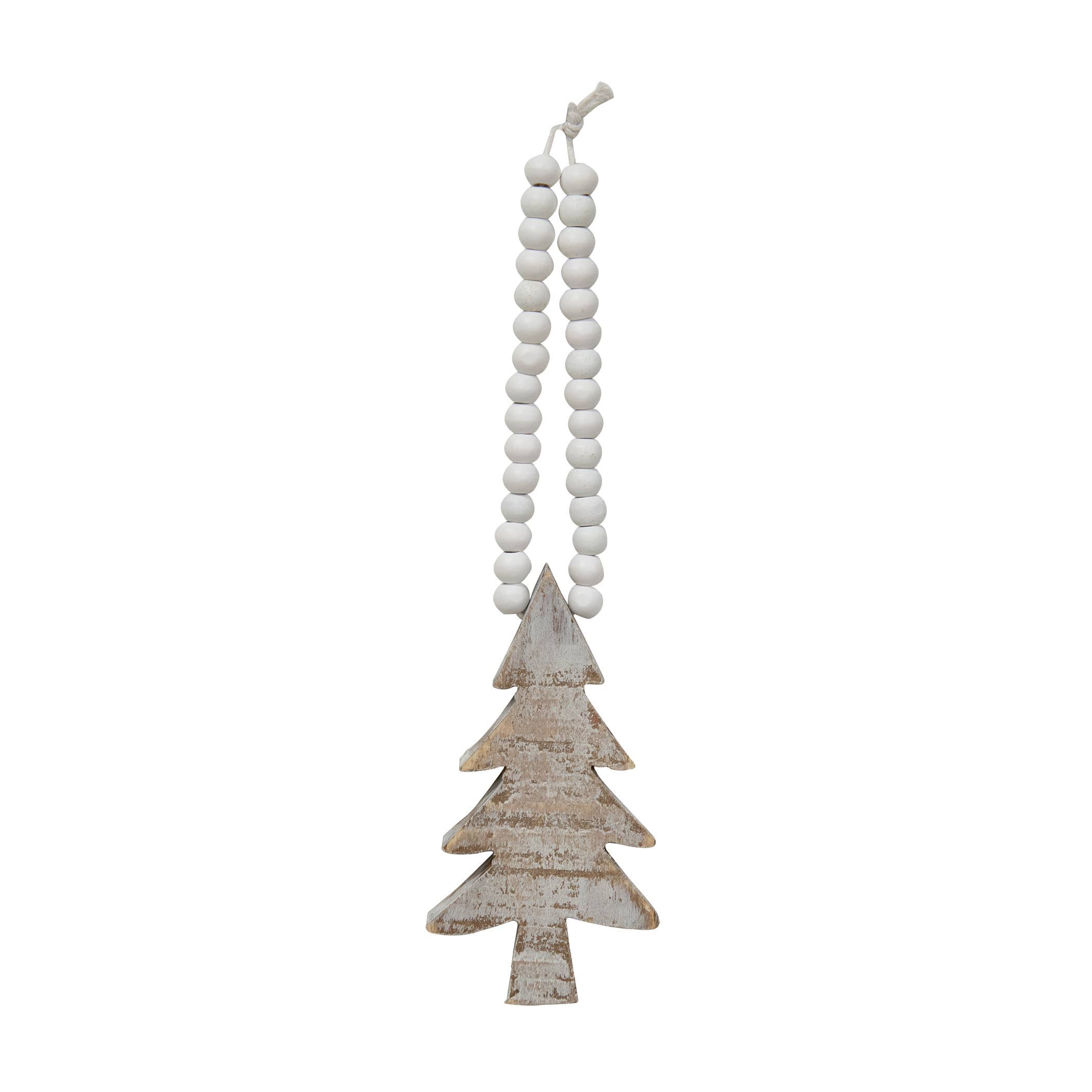 Distressed Wooden Tree Beaded Ornament