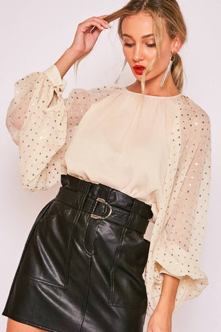 Chelsea Sequin Chiffon Blouse | Taupe