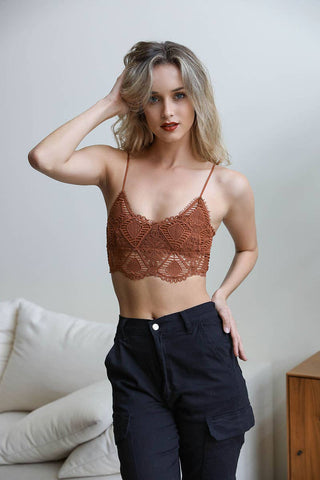 Vintage-Inspired Crochet Lace Overlay Bralette | Black