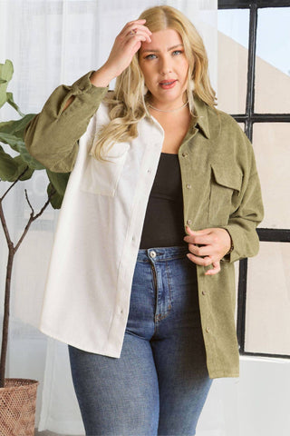 Oakley Plus Size Colorblock Shacket | Olive + White