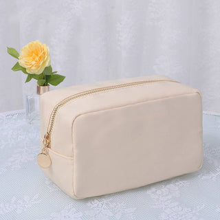 Emma Round Zippered Nylon Cosmetic Pouch Bag | Sand