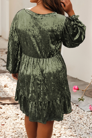 Plus Size Velvet Babydoll Dress | Coffee