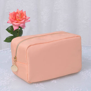 Emma Round Zippered Nylon Cosmetic Pouch Bag | Sand