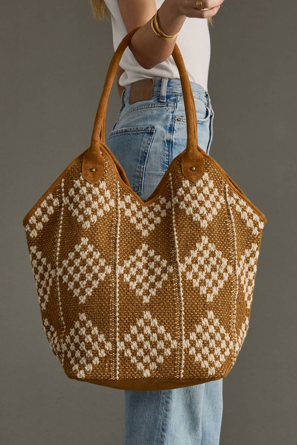 Brown + Cream Diamond Pattern Tote