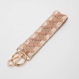 Wave Pattern Straw Wristband/Key Chain | Beige Fuchsia