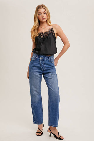 Sylvie Silky Lace Trim Camisole | Black
