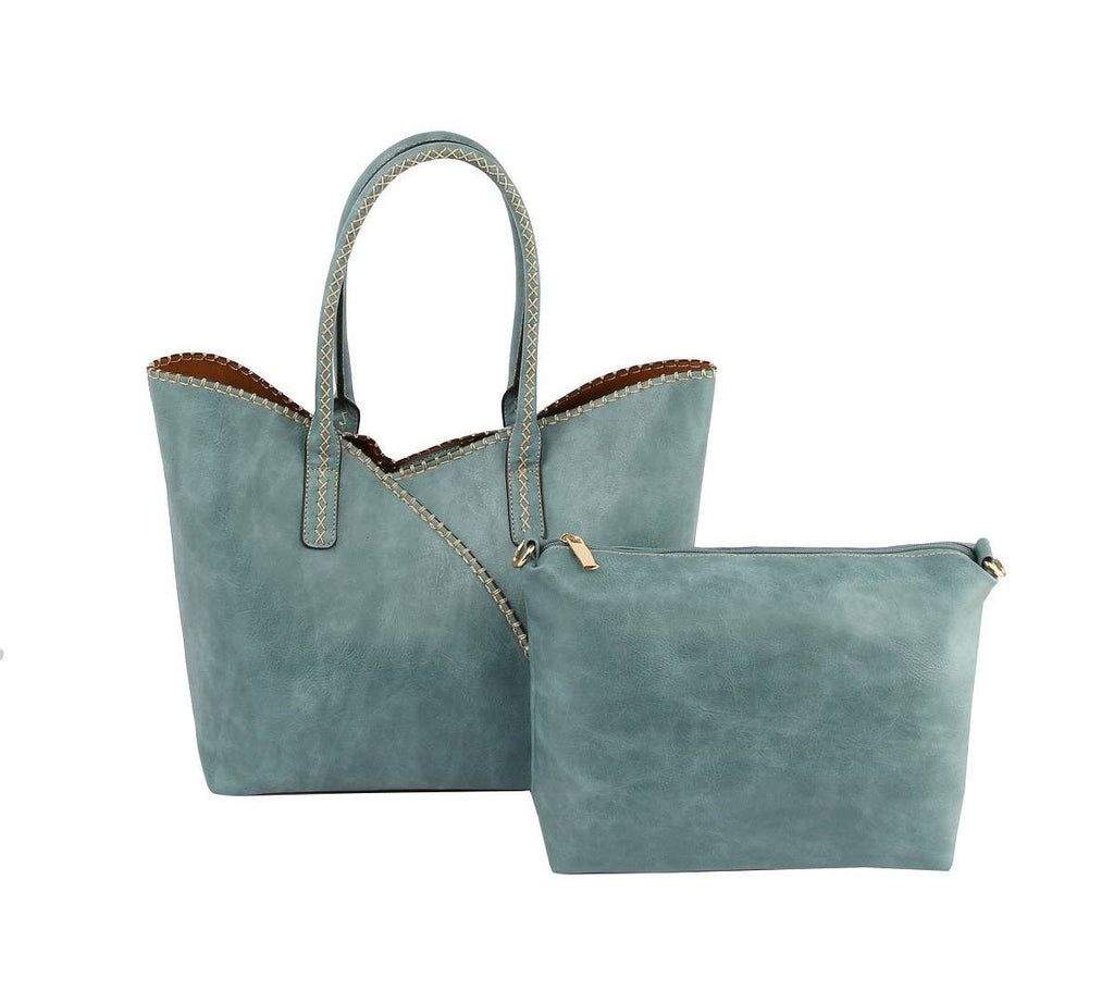 2-in-1 Stitch Trim Detail Shoulder/Tote Set Bag | Gray