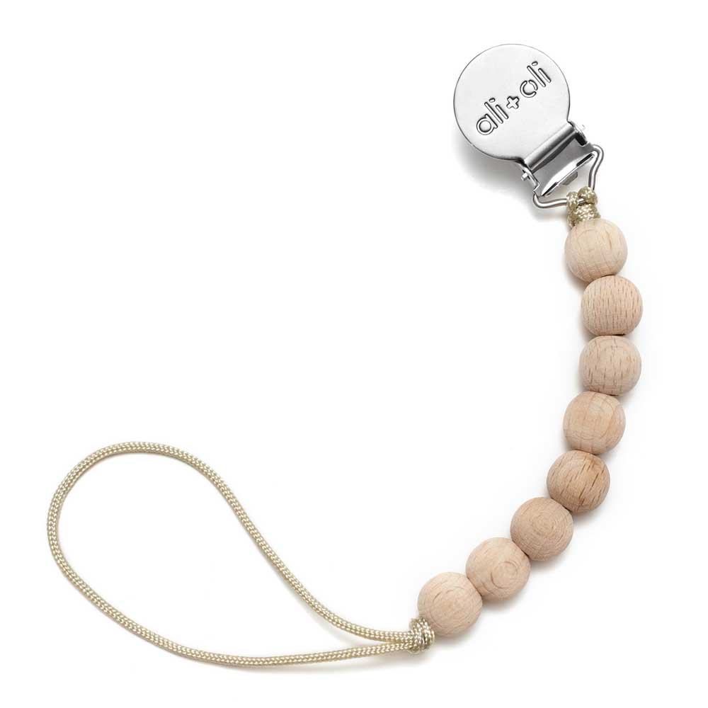 Ali+Oli Silicone Pacifier Clip | Beech Wood
