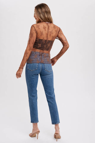 Mila Floral Embroidery Mesh Layering Top | Black