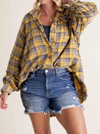 The Randi Raw Hem Oversized Flannel | Charcoal (C5)
