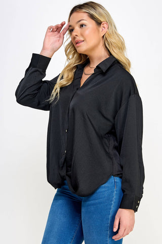 Plus Size Sabrina Satin Twist Front Shirt | Black