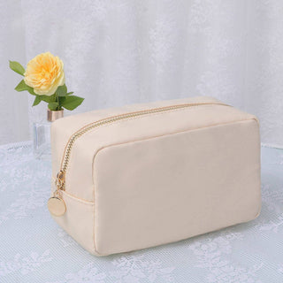 Emma Round Zippered Nylon Cosmetic Pouch Bag | Sand