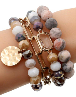 Multi Stone Crystal Beaded Bracelet Set | Mint