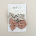 Alligator Clip Bow Set of 3 | Cream, Taupe Check + Peach