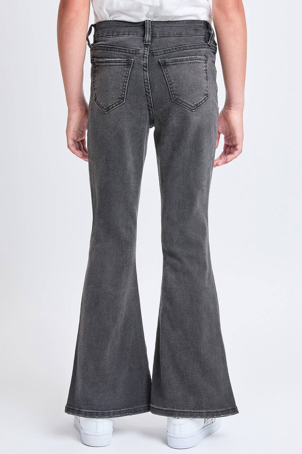 Girls Flare Front Patch Pocket Side Slit Hem Jeans | Black