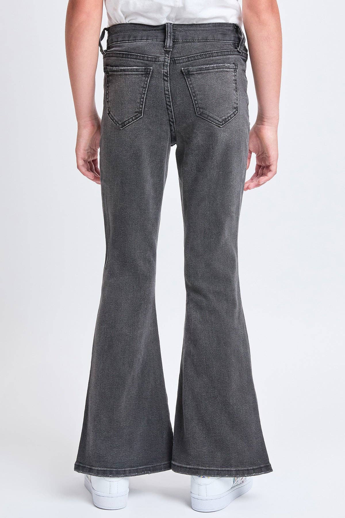 Girls Flare Front Patch Pocket Side Slit Hem Jeans | Black