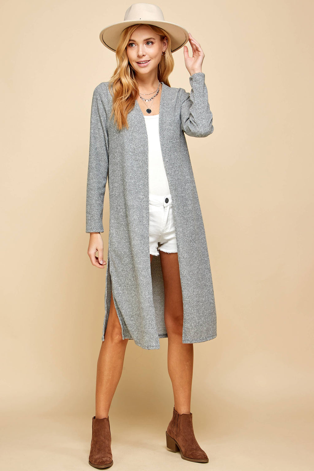 Jane Two-Tone Ribbed Longline Cardigan | Oat + Gray