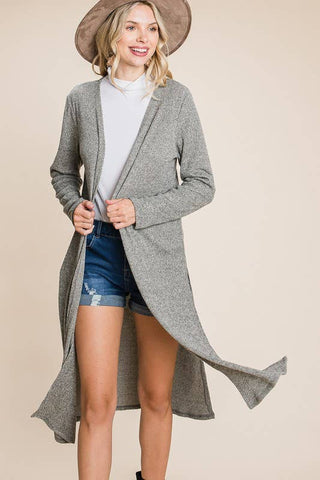 Jane Two-Tone Ribbed Longline Cardigan | Oat + Gray