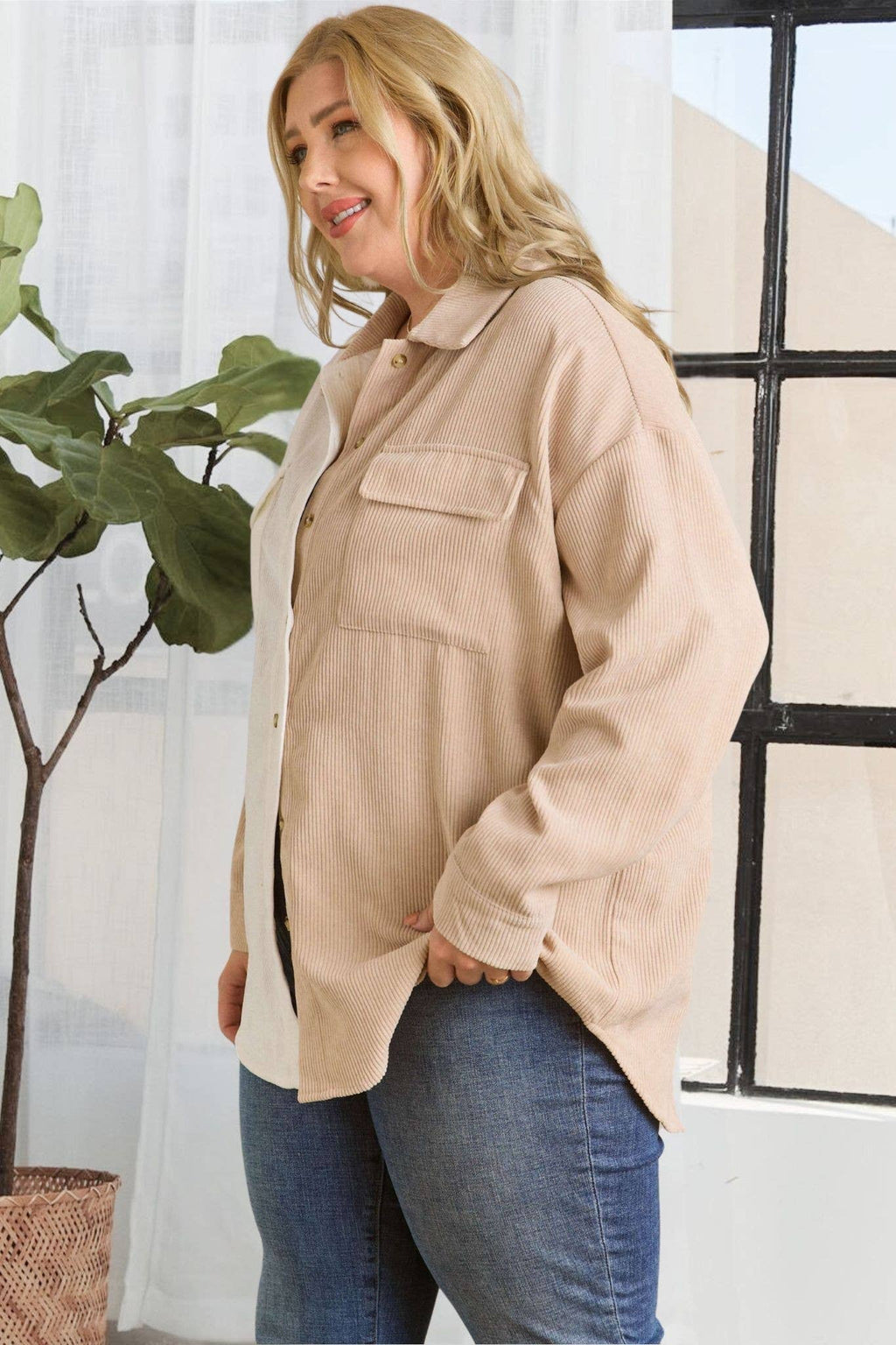 Oakley Plus Size Colorblock Shacket | Olive + White