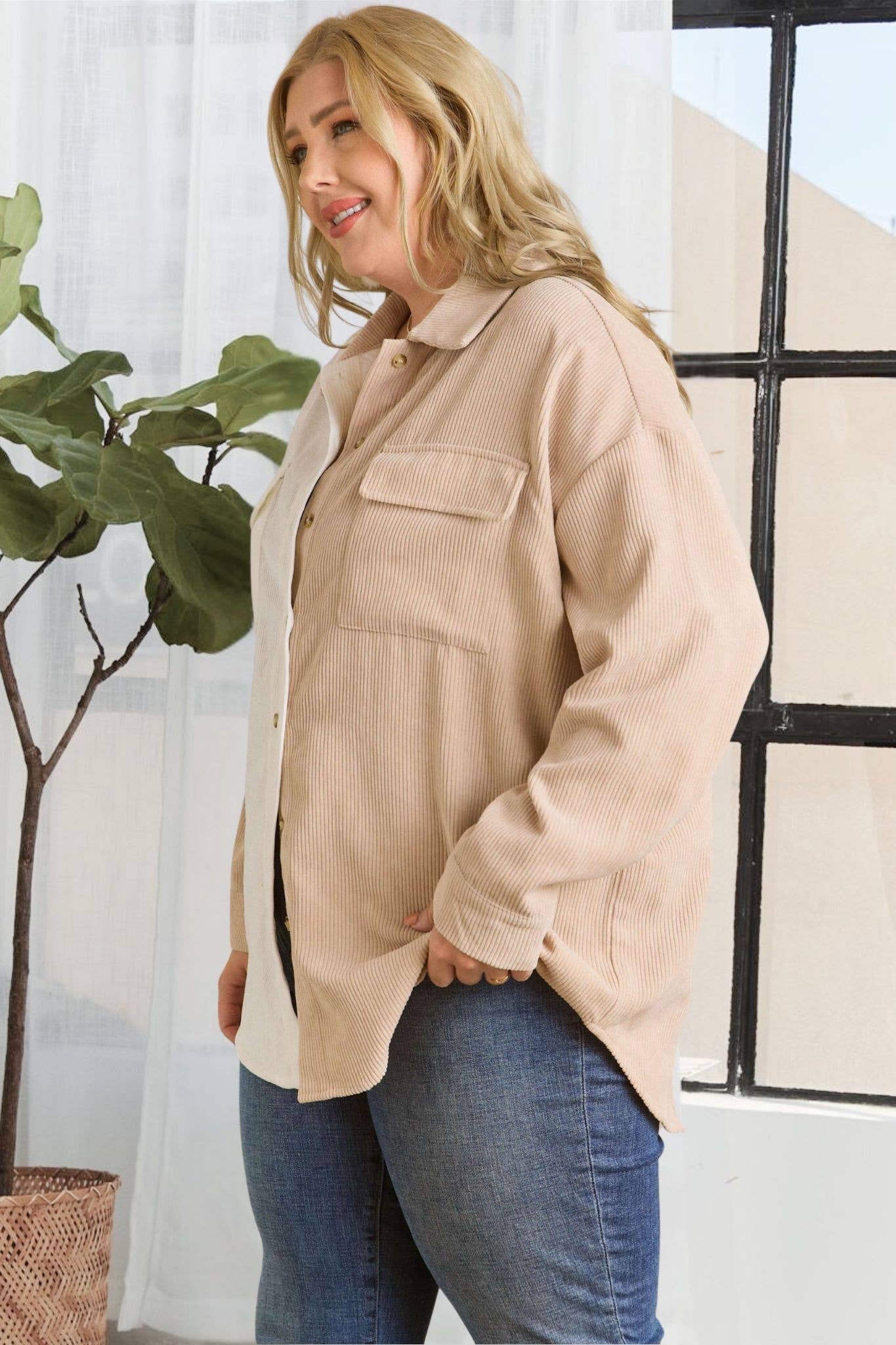 Oakley Plus Size Colorblock Shacket | Olive + White