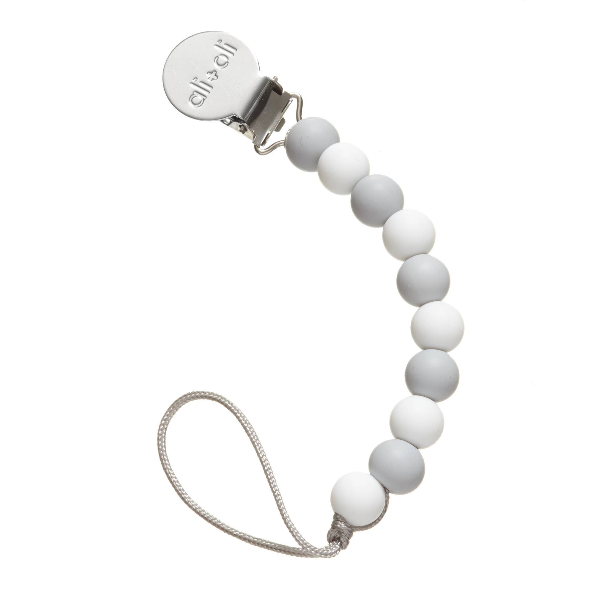 Ali+Oli Silicone Pacifier Clip | Grey + White
