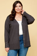 Charlie Plus Size Button Up Knit Cardigan | Charcoal