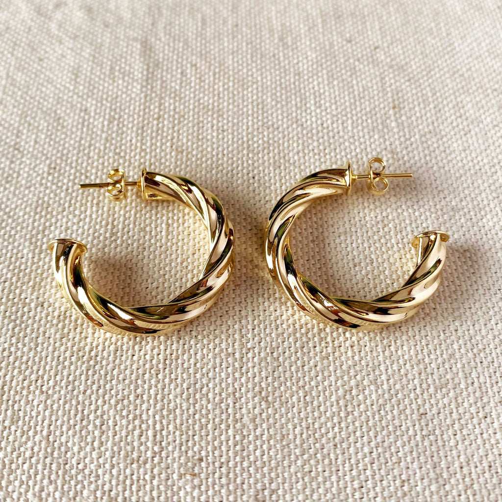 18k Gold Filled Twisted Half-Hoop Earrings - Large Size
