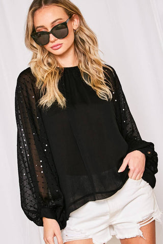Chelsea Sequin Chiffon Blouse | Taupe