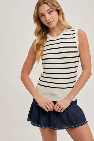 Mallory Striped Muscle Knit Tank | Black