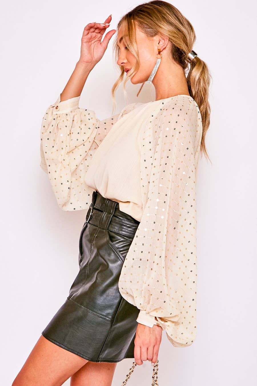 Chelsea Sequin Chiffon Blouse | Taupe