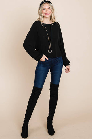Lesley Plus Size Solid Rouched Back Top | Black
