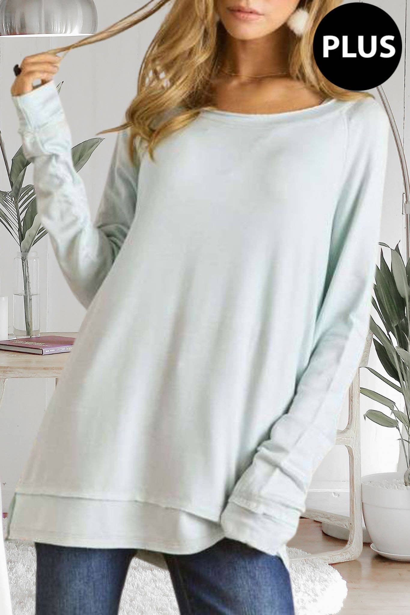 Tanya Plus Size Boat Neck Tunic Top | Sand