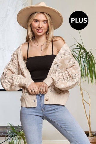 Christina Plus Size Floral Cardigan | Oatmeal