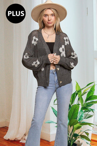 Christina Plus Size Floral Cardigan | Oatmeal